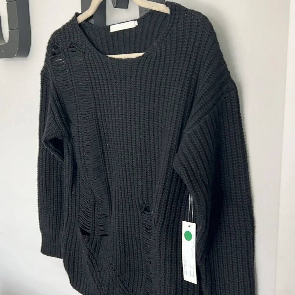 NWT One Grey Day Los Angeles Distressed Cyrus Pullover in Black Size Small - Picture 8 of 8